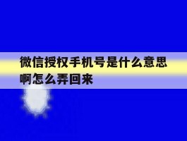 微信授权手机号是什么意思啊怎么弄回来