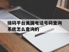接码平台美国电话号码查询系统怎么查询的的简单介绍