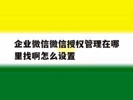 关于企业微信微信授权管理在哪里找啊怎么设置的信息