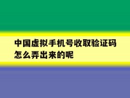 中国虚拟手机号收取验证码怎么弄出来的呢的简单介绍