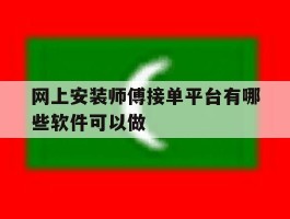 网上安装师傅接单平台有哪些软件可以做的简单介绍