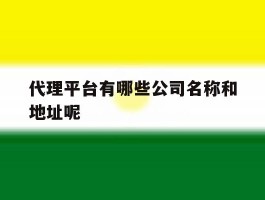 代理平台有哪些公司名称和地址呢