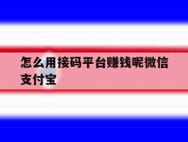 怎么用接码平台赚钱呢微信支付宝
