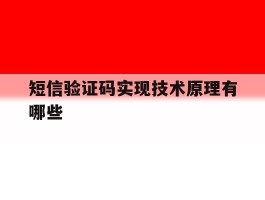 短信验证码实现技术原理有哪些