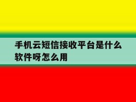手机云短信接收平台是什么软件呀怎么用
